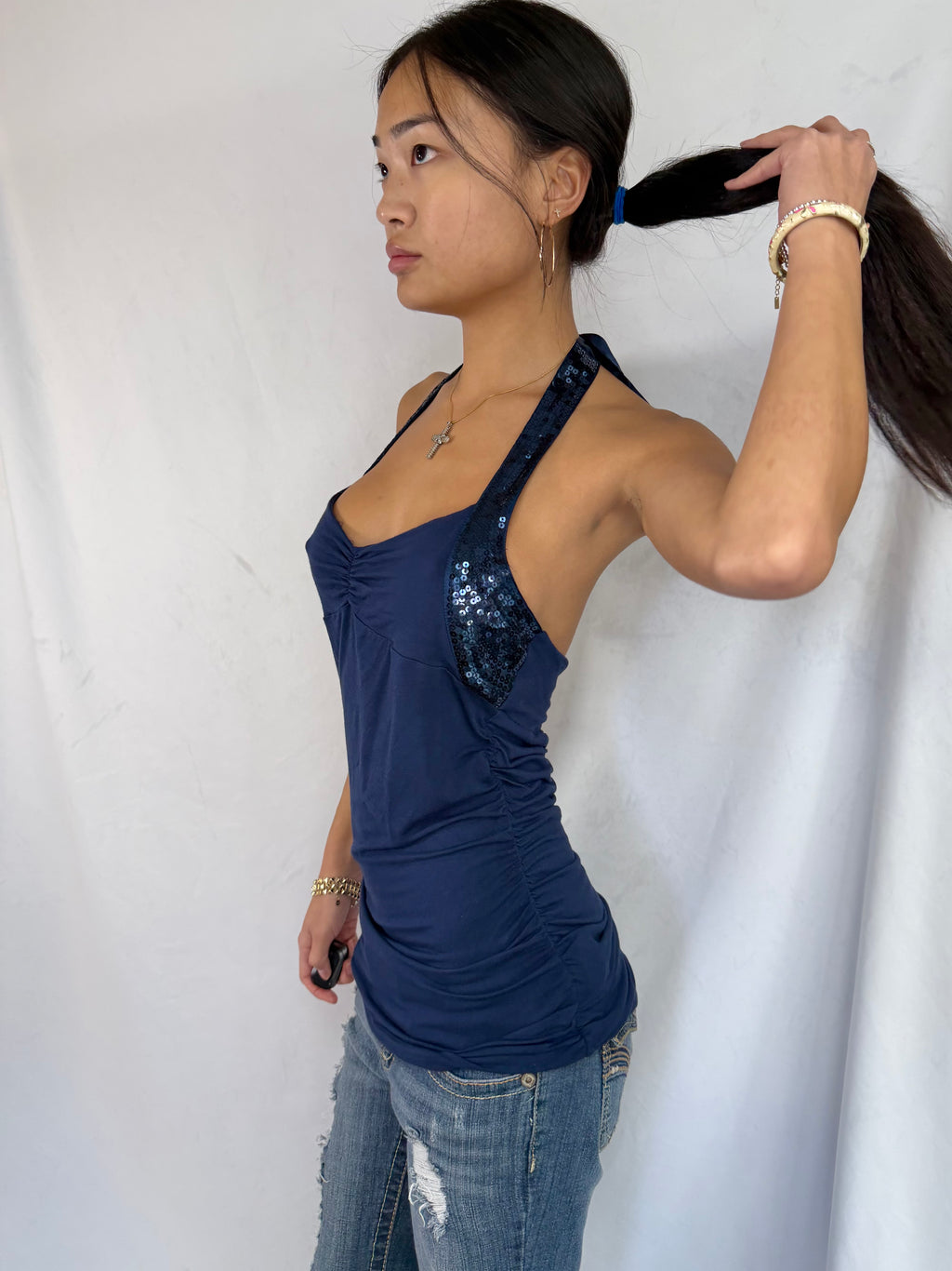 Vintage navy zipper halter top/dress