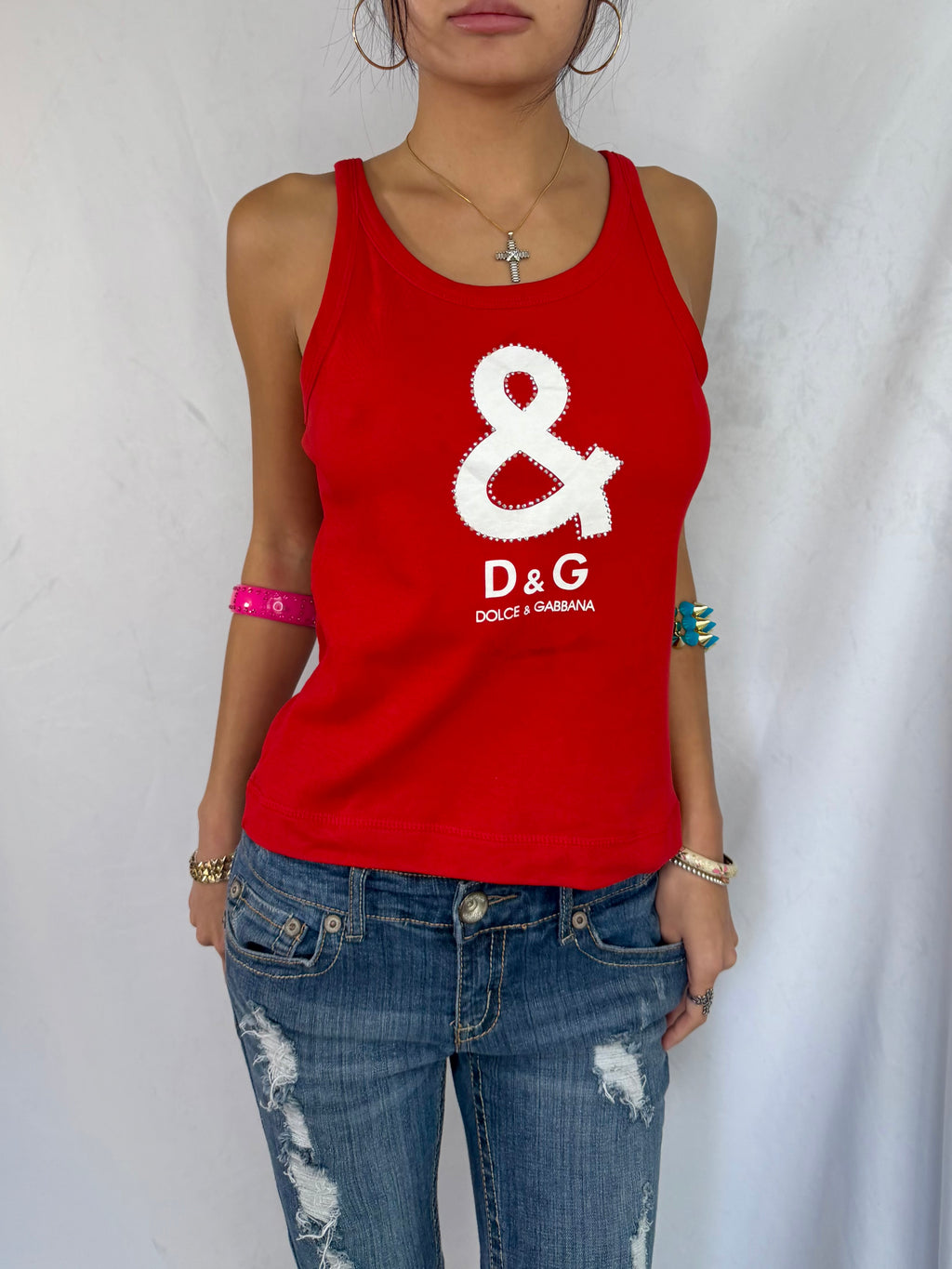 Vintage Dolce & Gabbana red rhinestone tank top