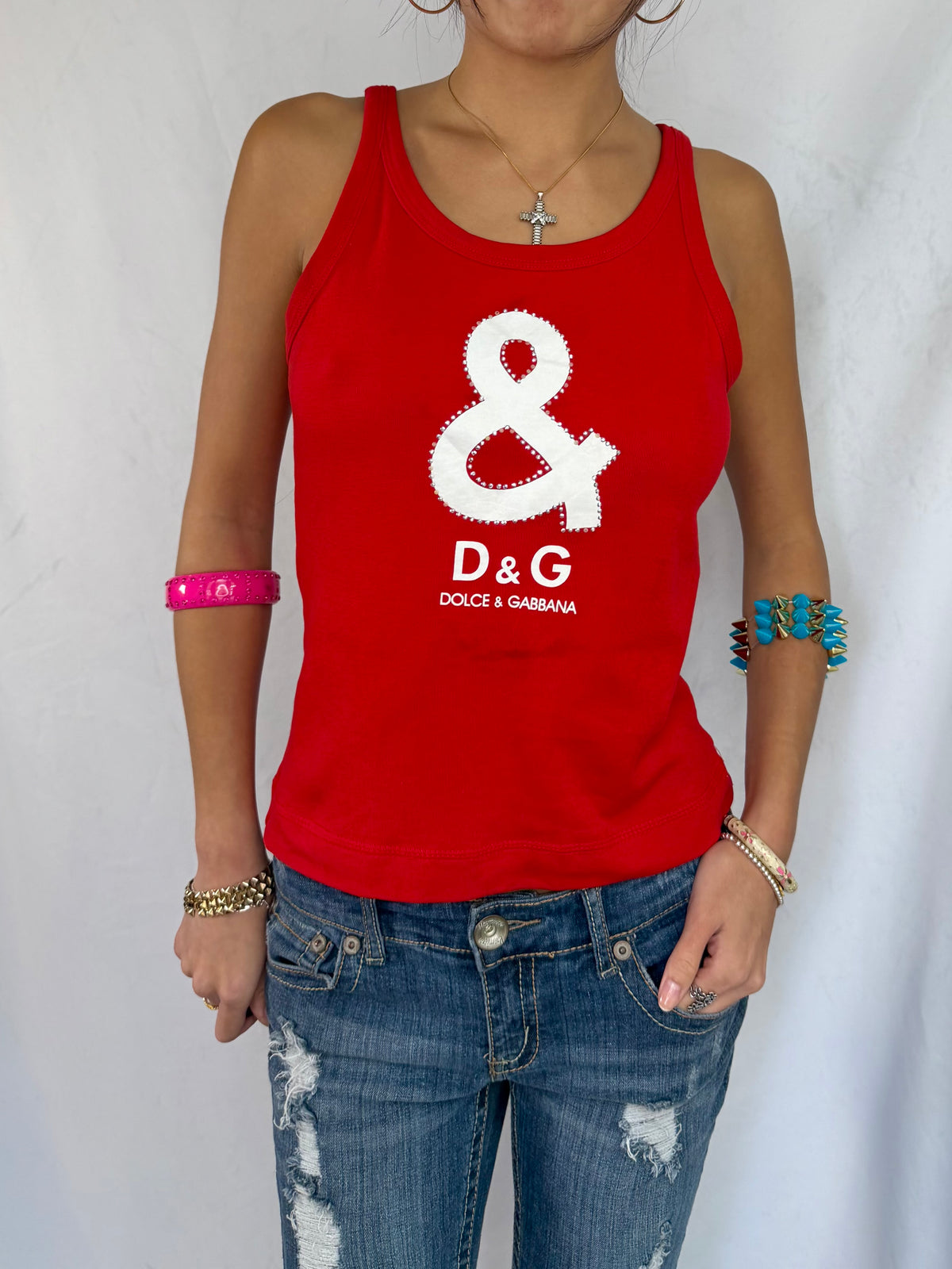 Vintage Dolce & Gabbana red rhinestone tank top