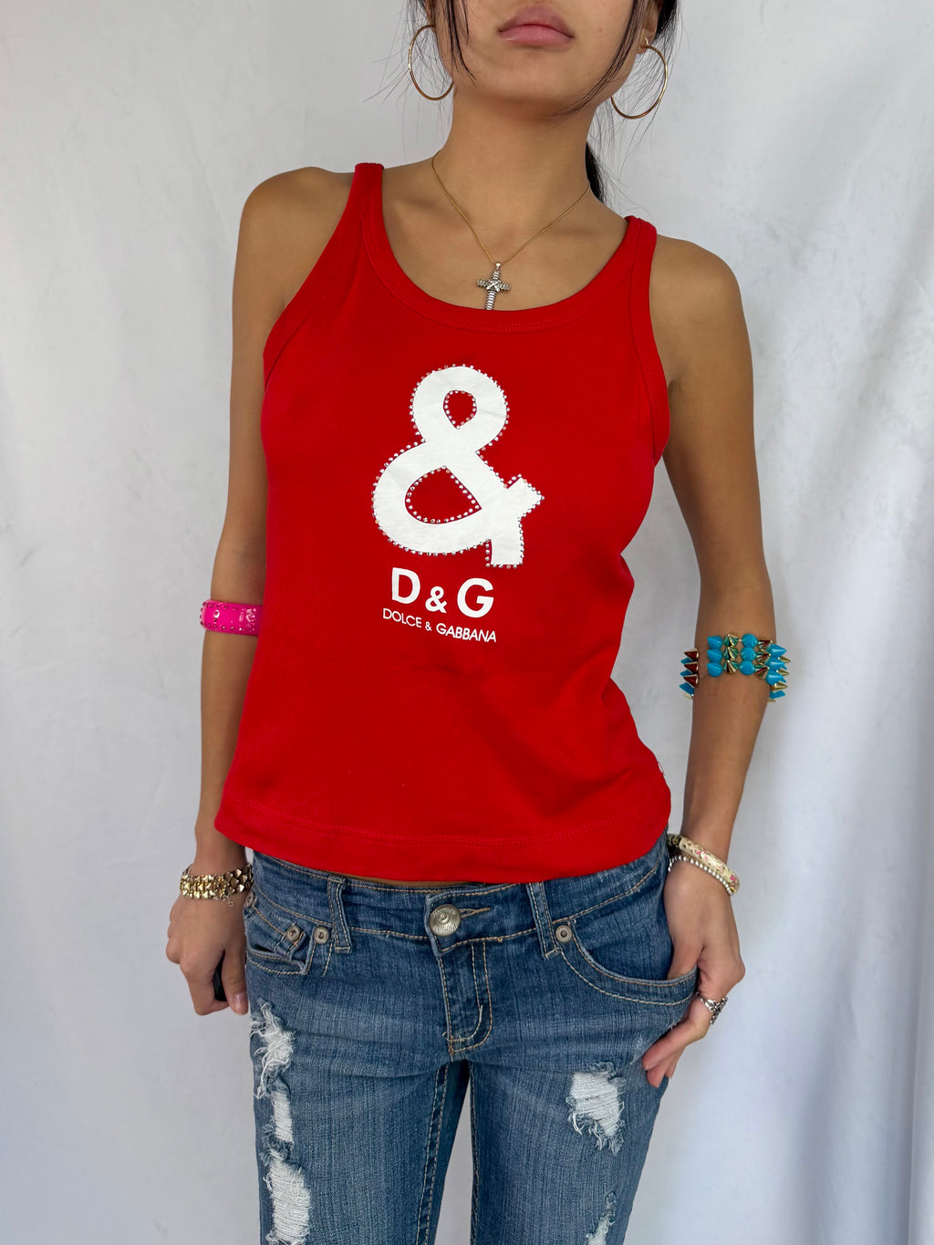 Vintage Dolce & Gabbana red rhinestone tank top