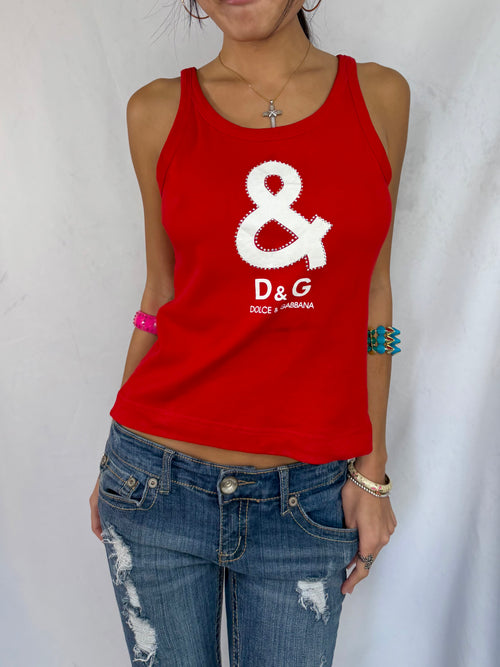 Vintage Dolce & Gabbana red rhinestone tank top