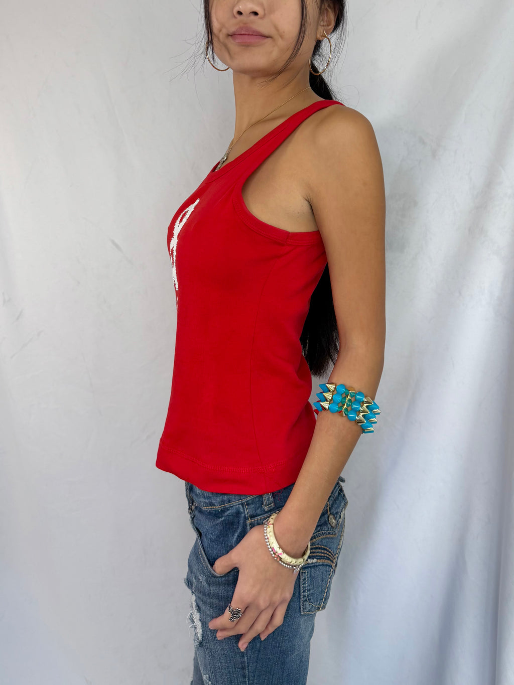 Vintage Dolce & Gabbana red rhinestone tank top