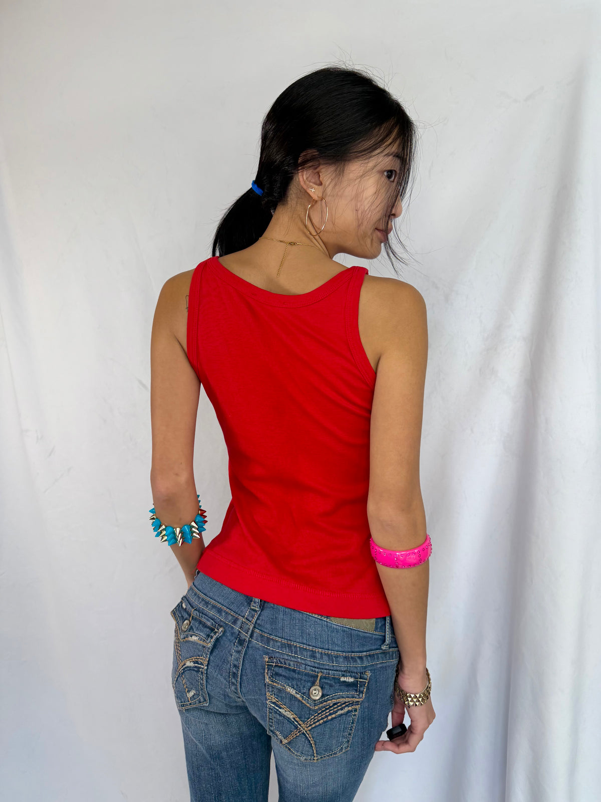 Vintage Dolce & Gabbana red rhinestone tank top