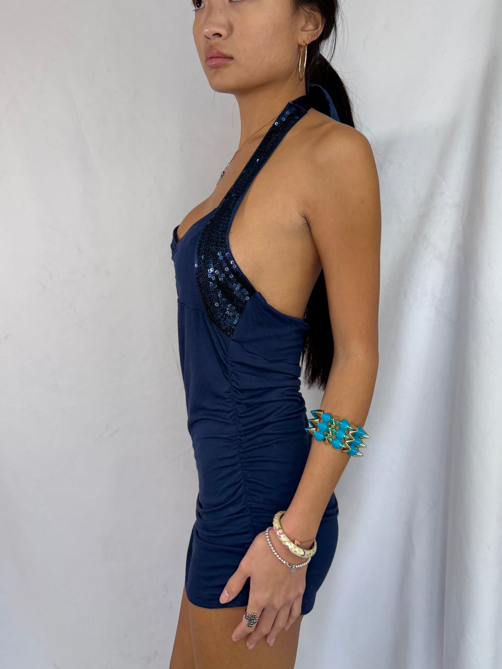 Vintage navy zipper halter top/dress